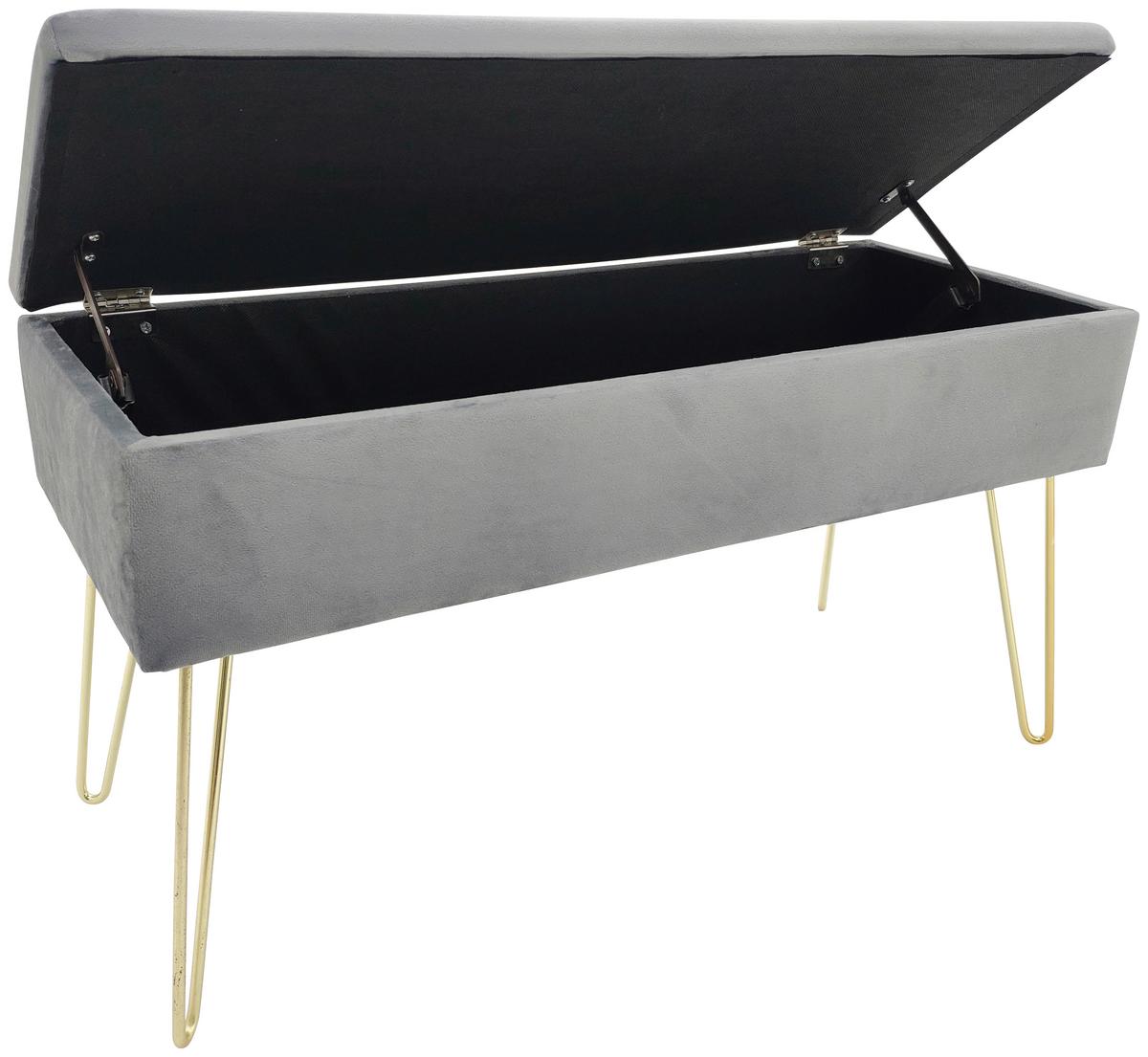 Hockerbank Scarlett Vlies Grau H: 42 cm inkl. Stauraum - Goldfarben/Grau, Design, Textil/Metall (75/42/30cm) - Echtwerk