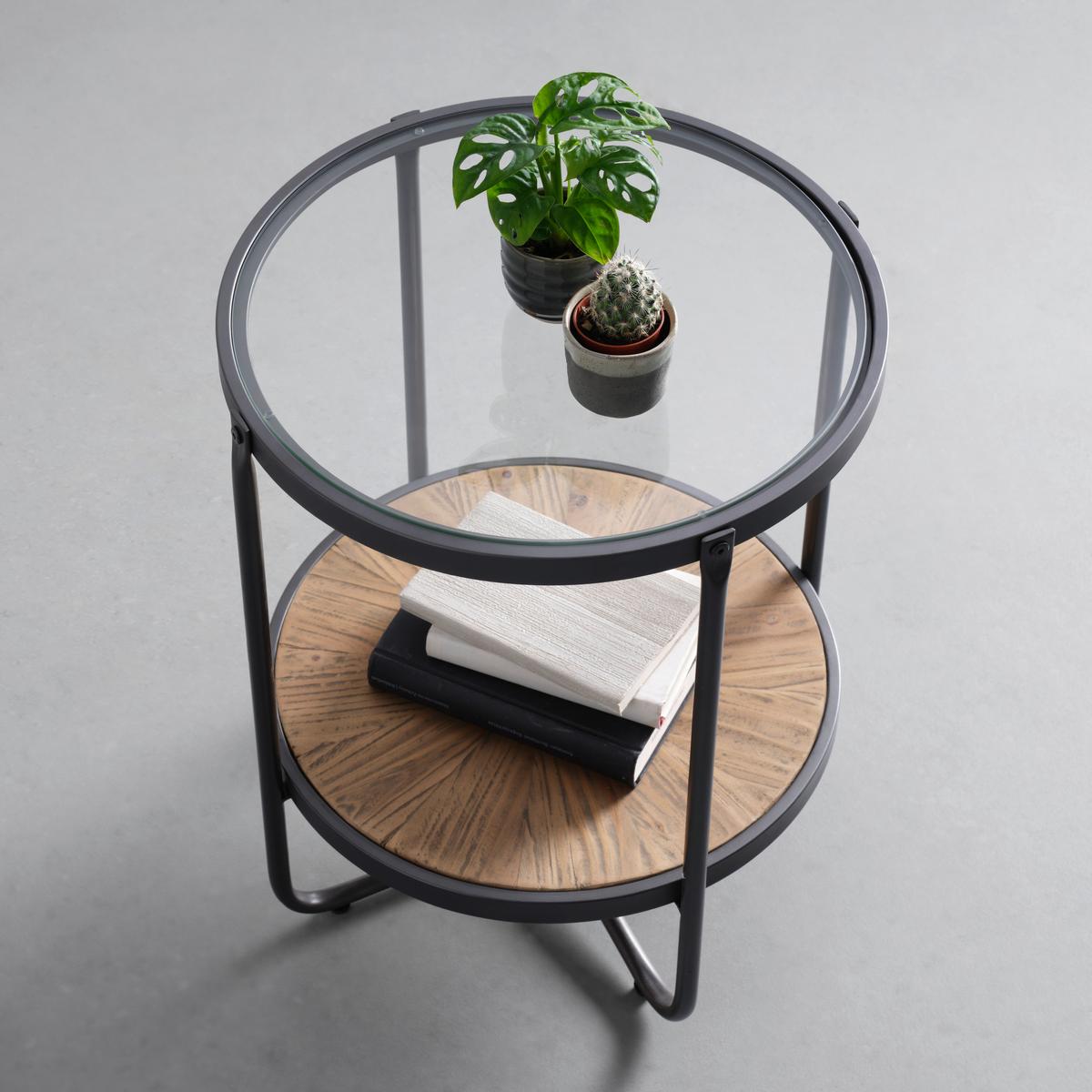 STOLIK BOCZNY VETRO -TREND- - kolor naturalny/czarny, Lifestyle, materiał drewnopochodny/metal (45/55/45cm) - Zandiara