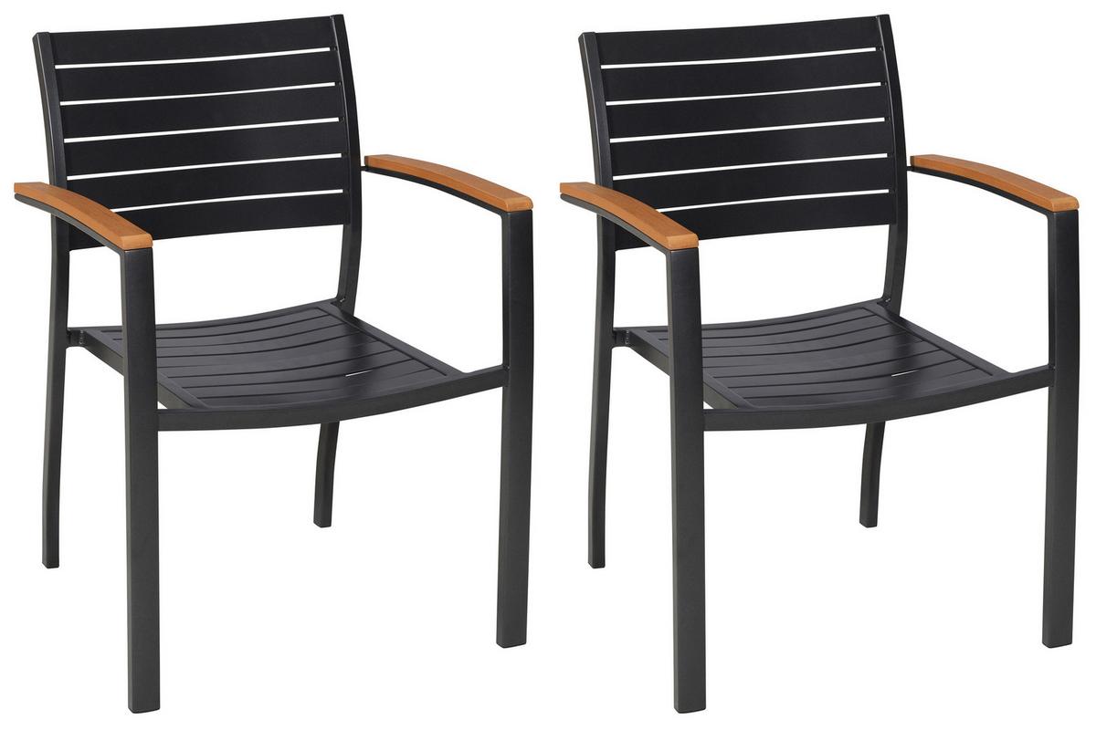 Gartenstuhl-Set Astros 2-tlg. Graphitfarben - Graphitfarben/Naturfarben, KONVENTIONELL, Kunststoff/Metall (55/84/61cm) - Gardenson