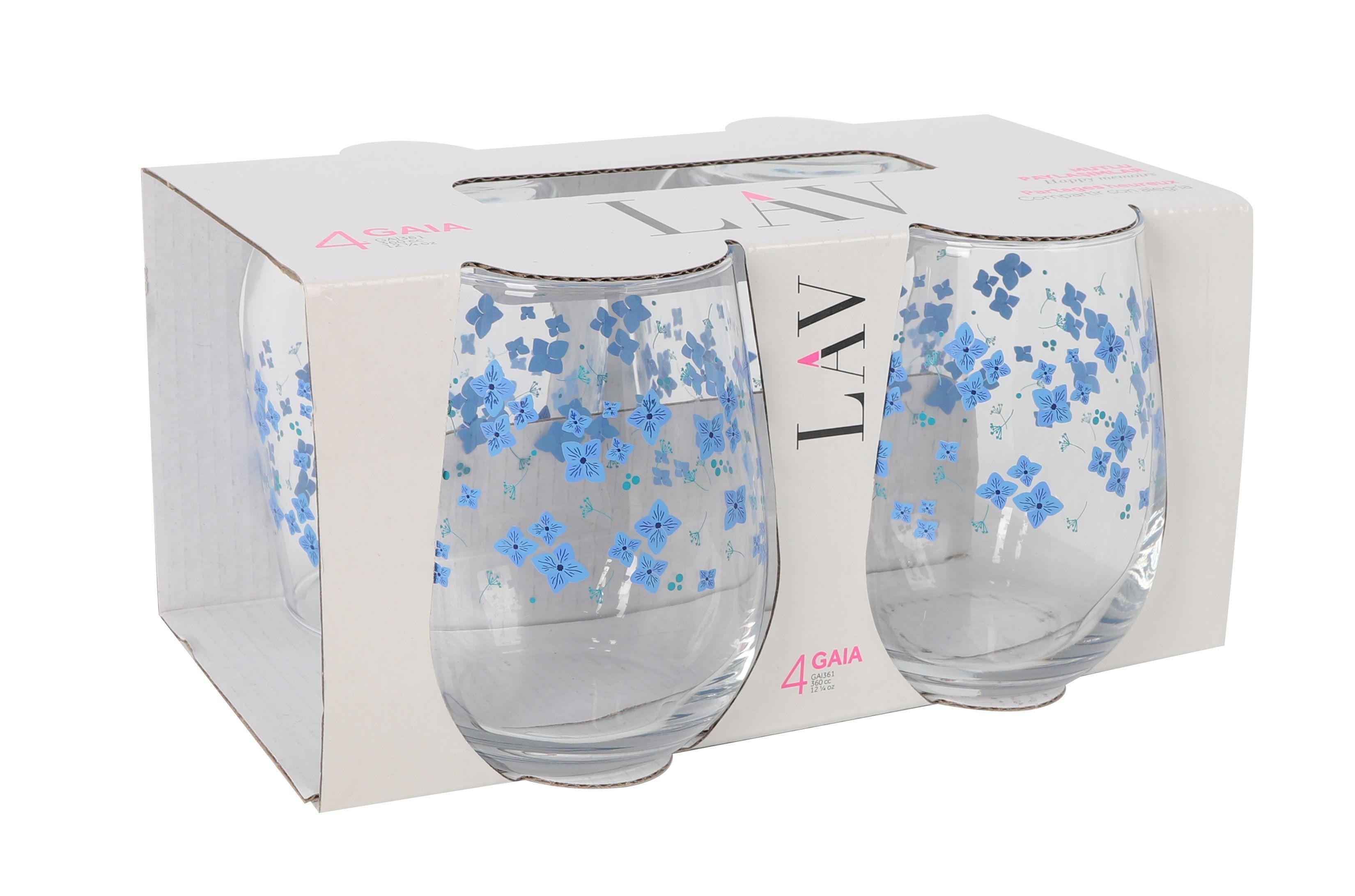 Set de pahare 4/1 Flores, cca. 360 ml - albastru, Basics, sticlă (6,5/10cm)