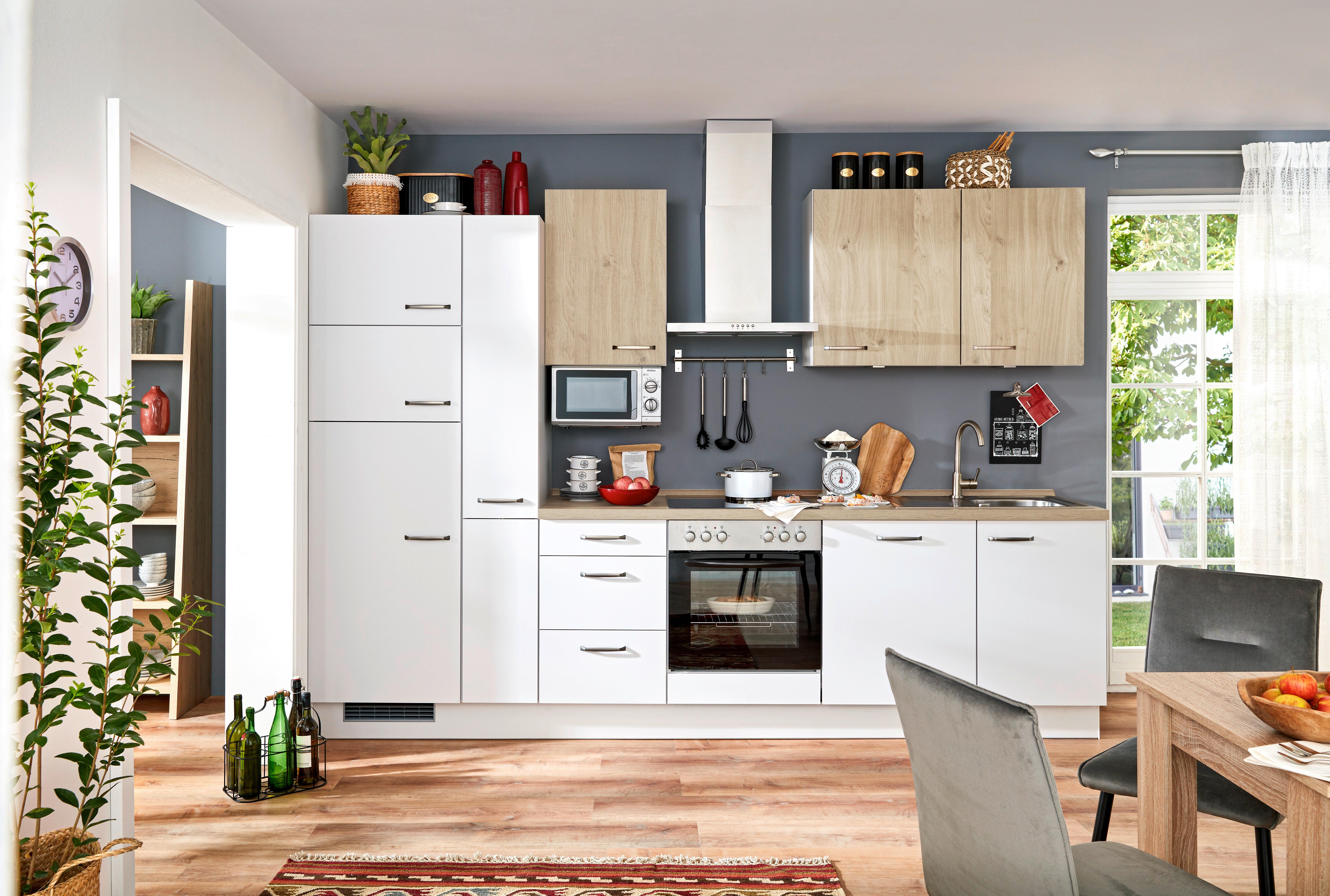 Küchenblock IP1200/2200 Hellgrau ohne Geräte - Eichefarben/Hellgrau, MODERN, Holzwerkstoff/Metall (310cm) - Impuls