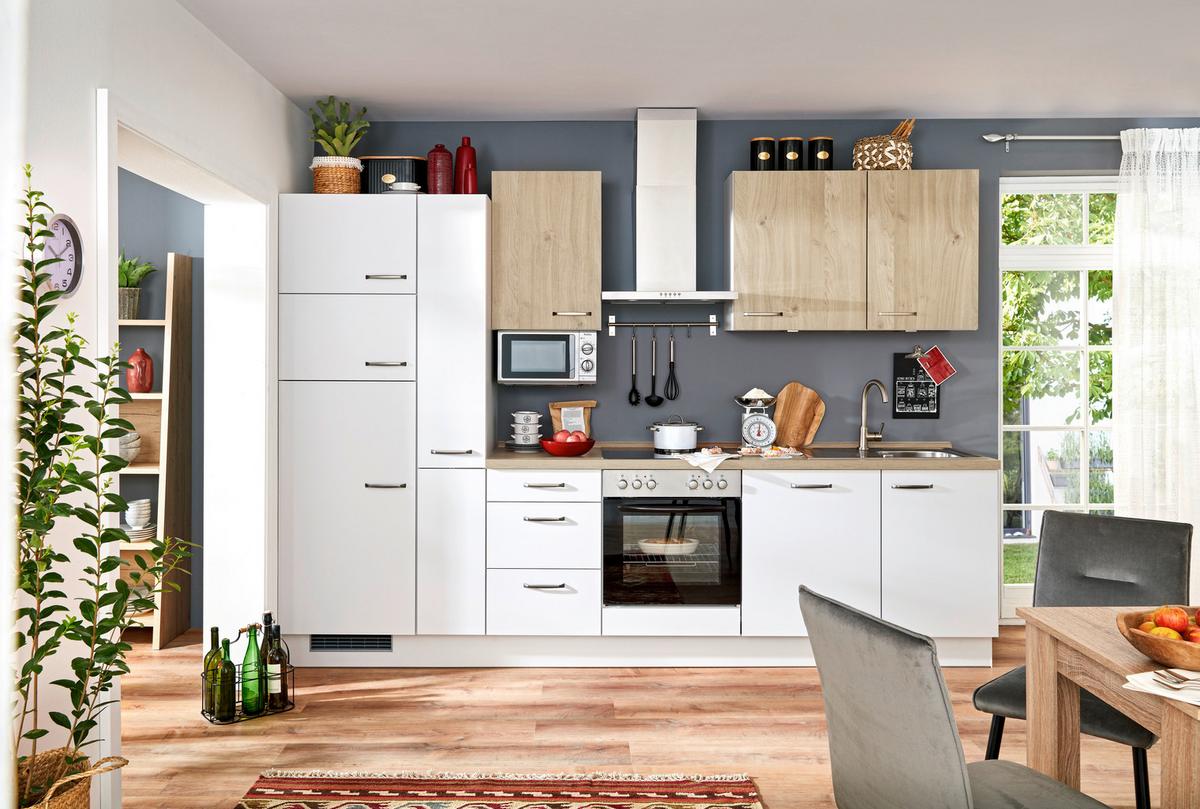 Küchenblock IP1200/2200 Hellgrau ohne Geräte - Eichefarben/Hellgrau, MODERN, Holzwerkstoff/Metall (310cm) - Impuls