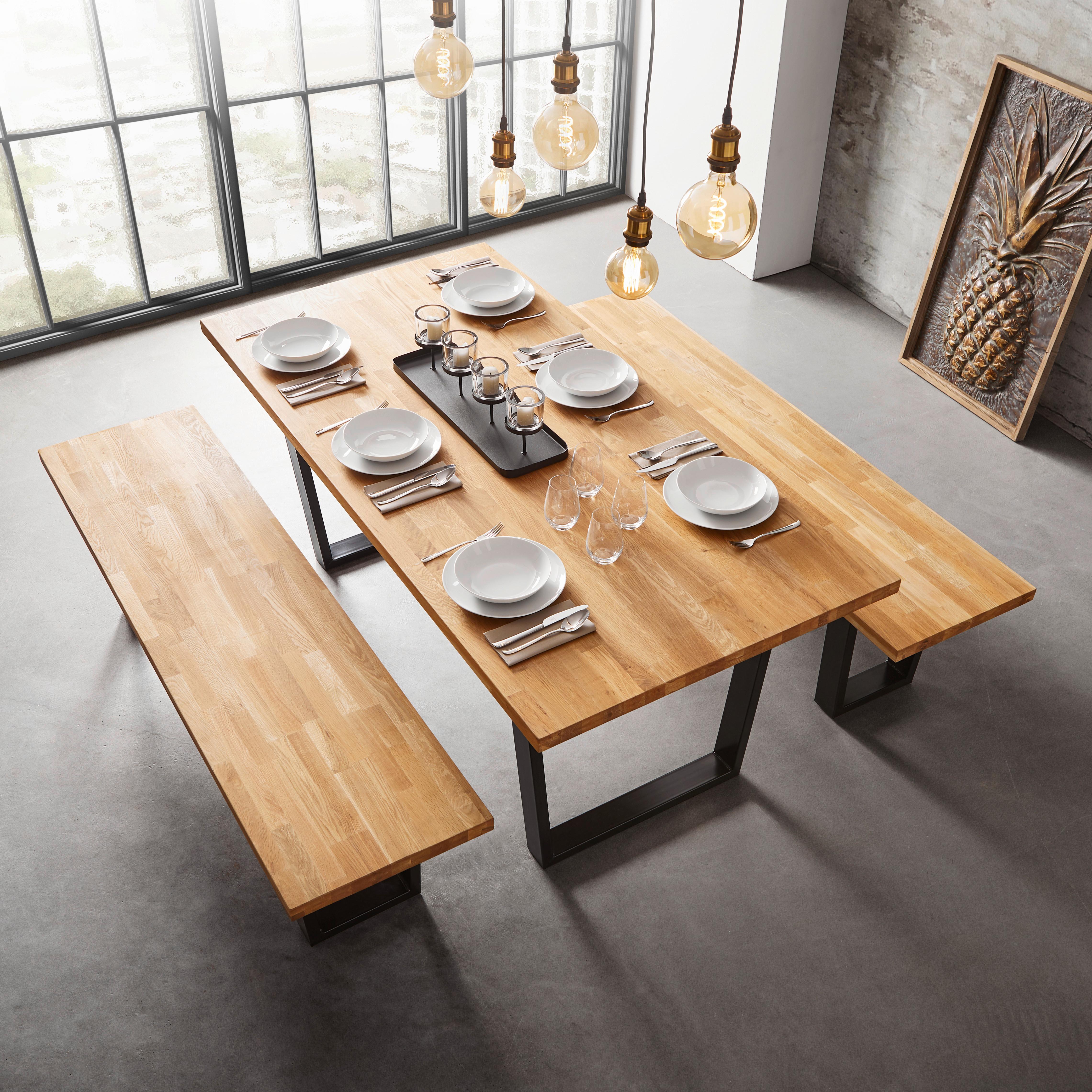 Esstisch Kayla in Holz Eiche massiv ca.180x90 cm - Eichefarben/Schwarz, MODERN, Holz/Metall (180/90/76cm) - Bessagi Home