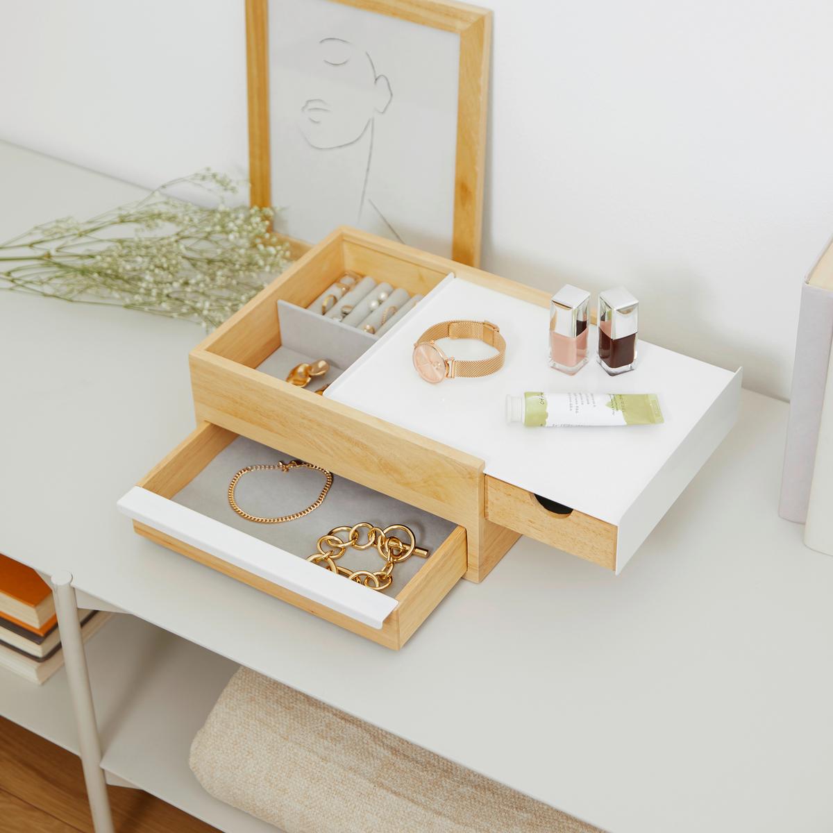 Schmuckbox Weiß/Naturfarben - Naturfarben/Weiß, Design, Holz/Metall (22,1/11,9/25,9cm) - Umbra