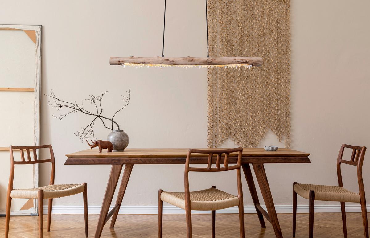 Hängeleuchte Felicitas in Naturfarben max. 15 Watt - Schwarz/Naturfarben, Basics, Holz/Kunststoff (100/8/150cm) - Globo