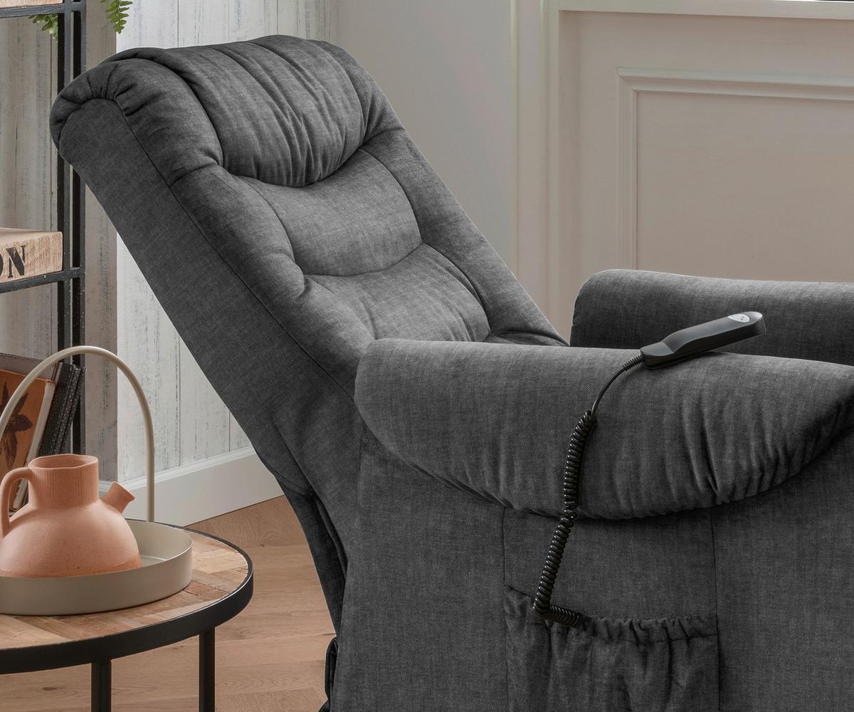Fernsehsessel Nino Dunkelgrau Velours - Dunkelgrau/Schwarz, Design, Kunststoff/Textil (76/106/94cm) - Livetastic