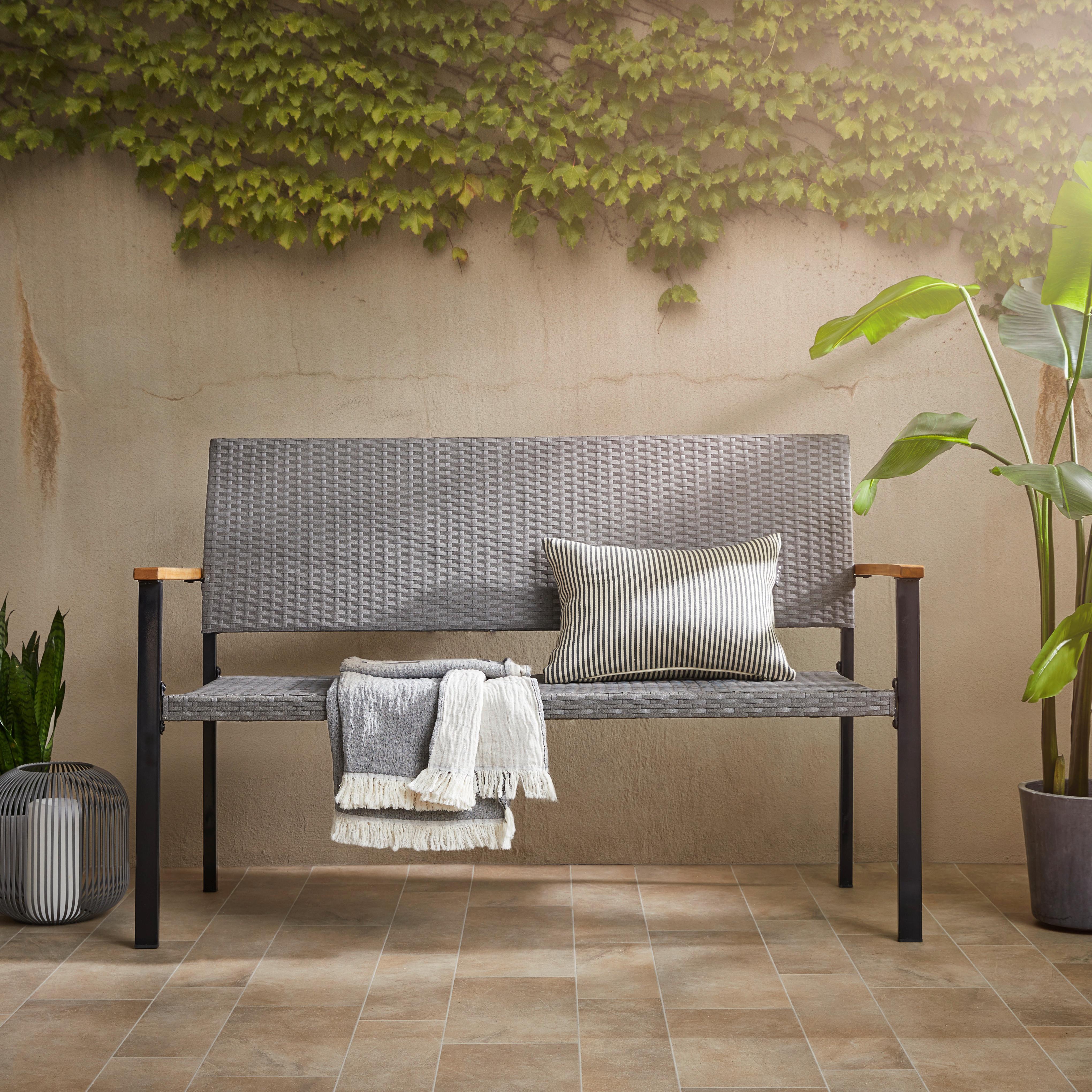 ŁAWKA OGRODOWA TENNO - kolor akacjowy/czarny, Modern, tworzywo sztuczne/metal (138/89/60cm) - Ambia Garden