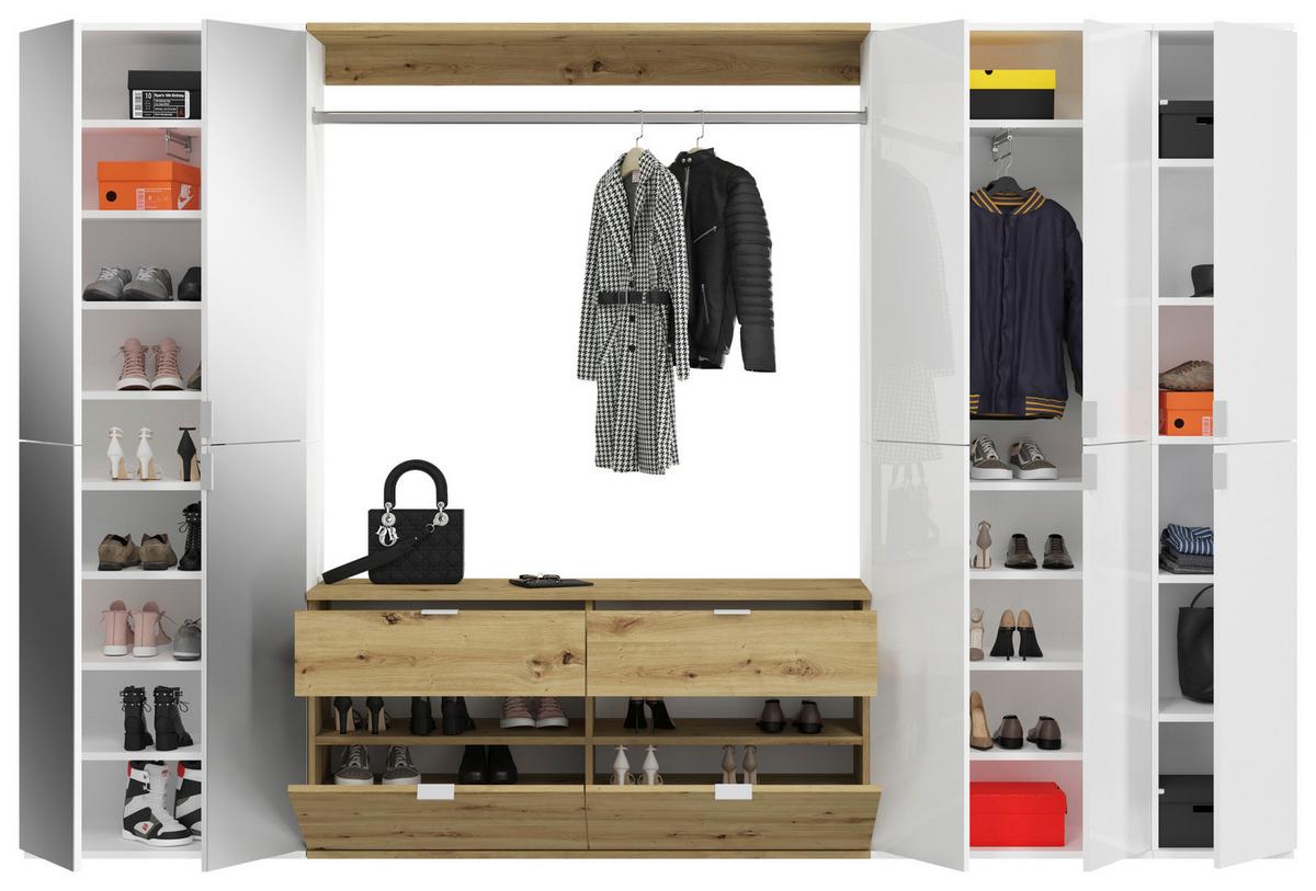 Garderobe Projekt X ca. 273x193 cm Eiche/Weiß - Weiß Hochglanz, KONVENTIONELL, Glas/Holzwerkstoff (273/193/34cm) - MID.YOU