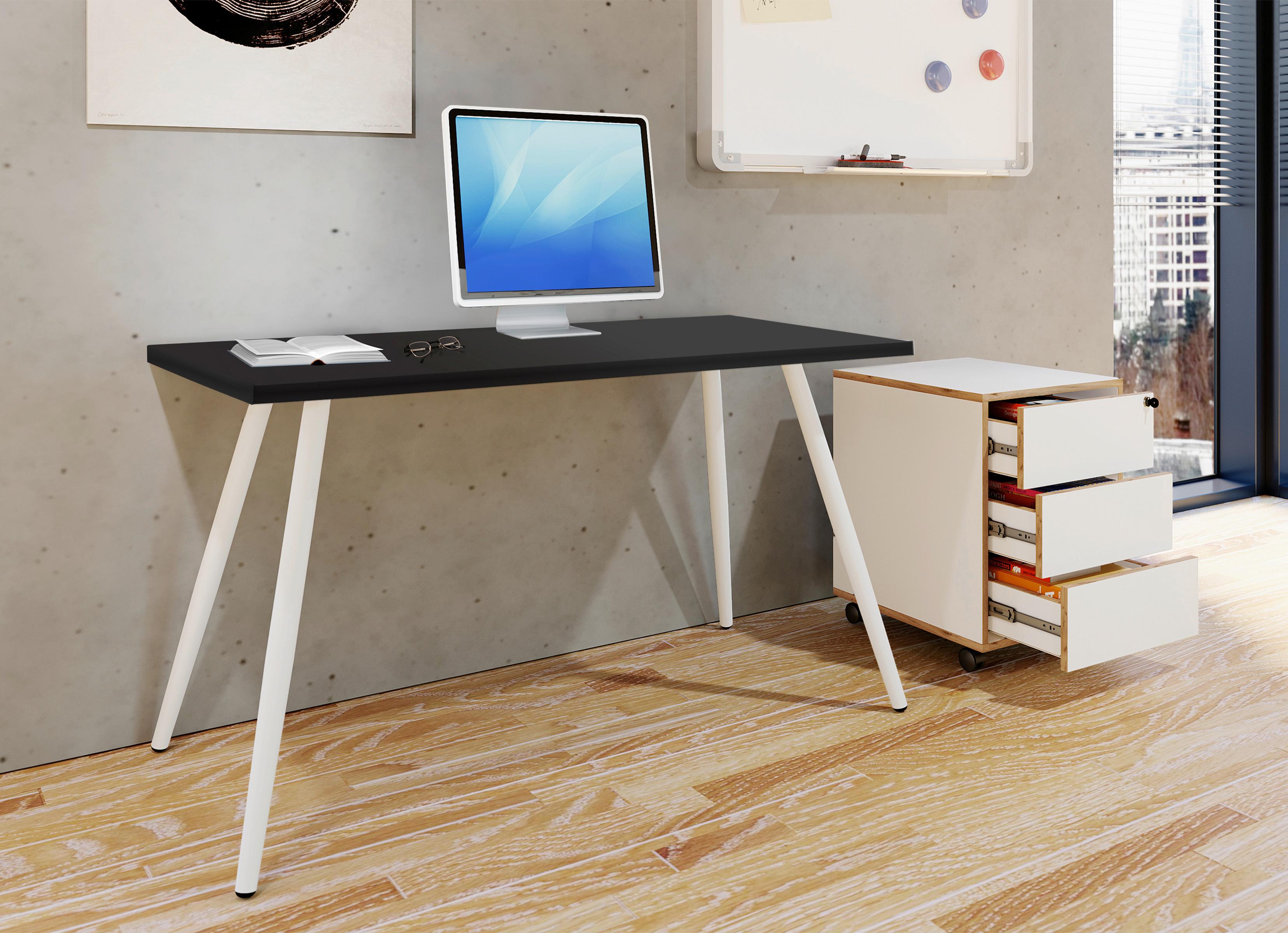Pisalna Miza Salia, Antracit, Bela, 138x80cm - bela/antracit, Moderno, kovina/leseni material (138/80/70cm) - MID.YOU