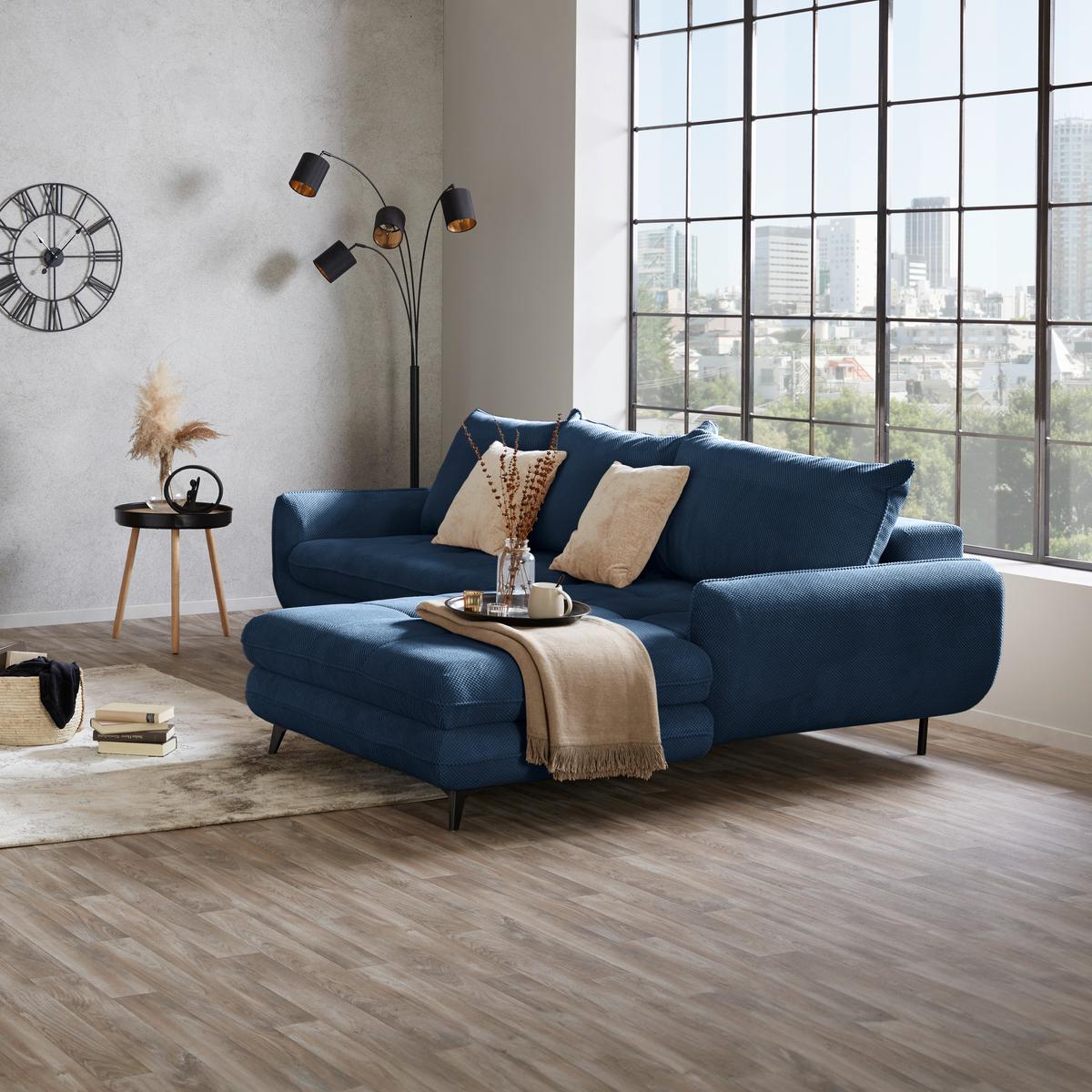 Coltar WAVE - albastru închis, Modern, lemn/metal (266/189cm) - Modern Living