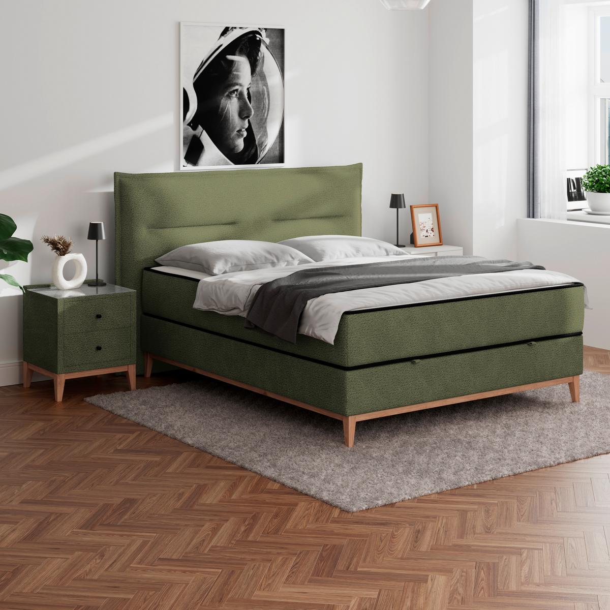Pat box SMILE - verde, Konventionell, lemn/metal (160/200cm) - Premium Living