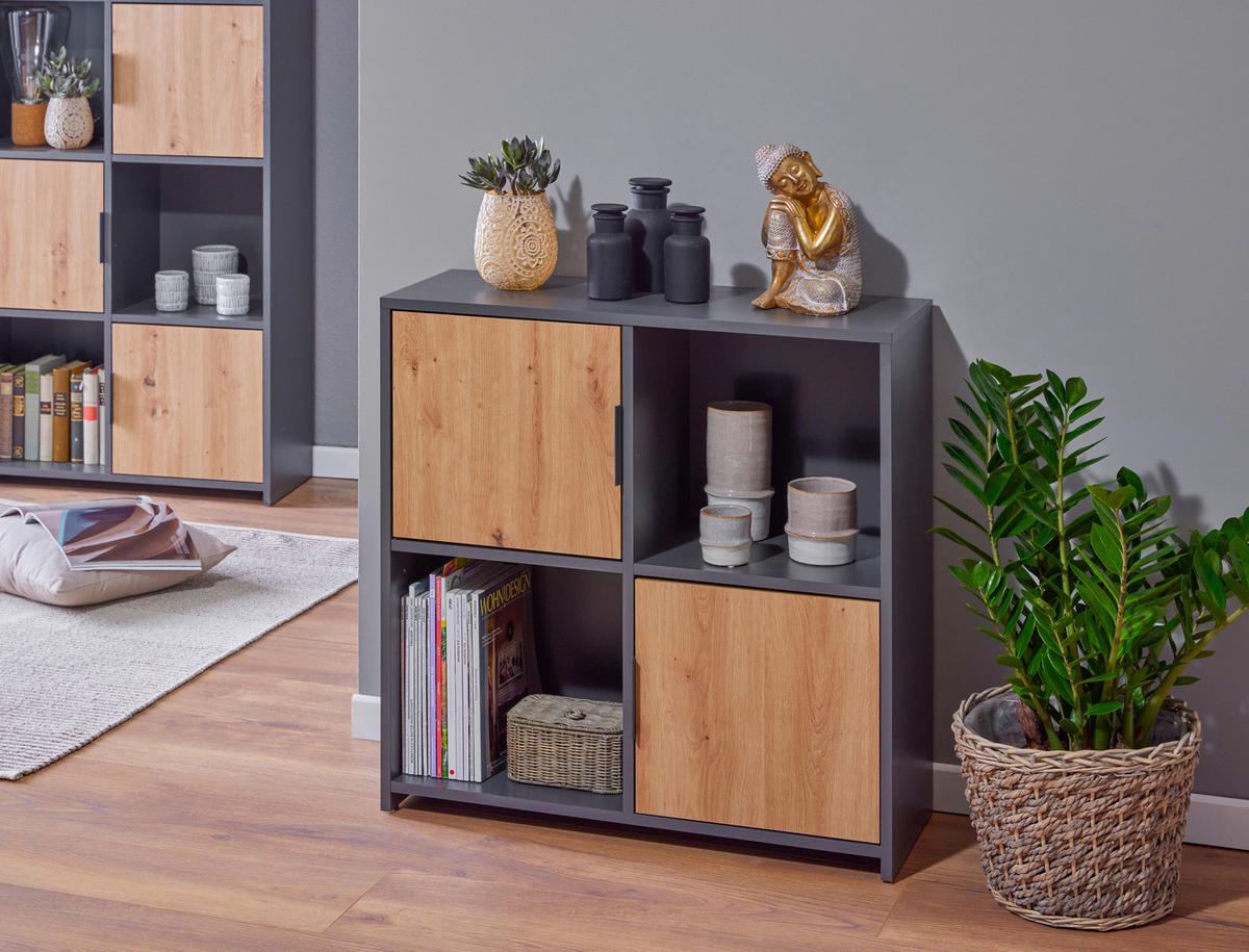 Regal Pepeto 2T ca. 77x77x30cm Anthrazit/Eiche - Anthrazit/Schwarz, Design, Holzwerkstoff/Metall (77/77/30cm) - Livetastic