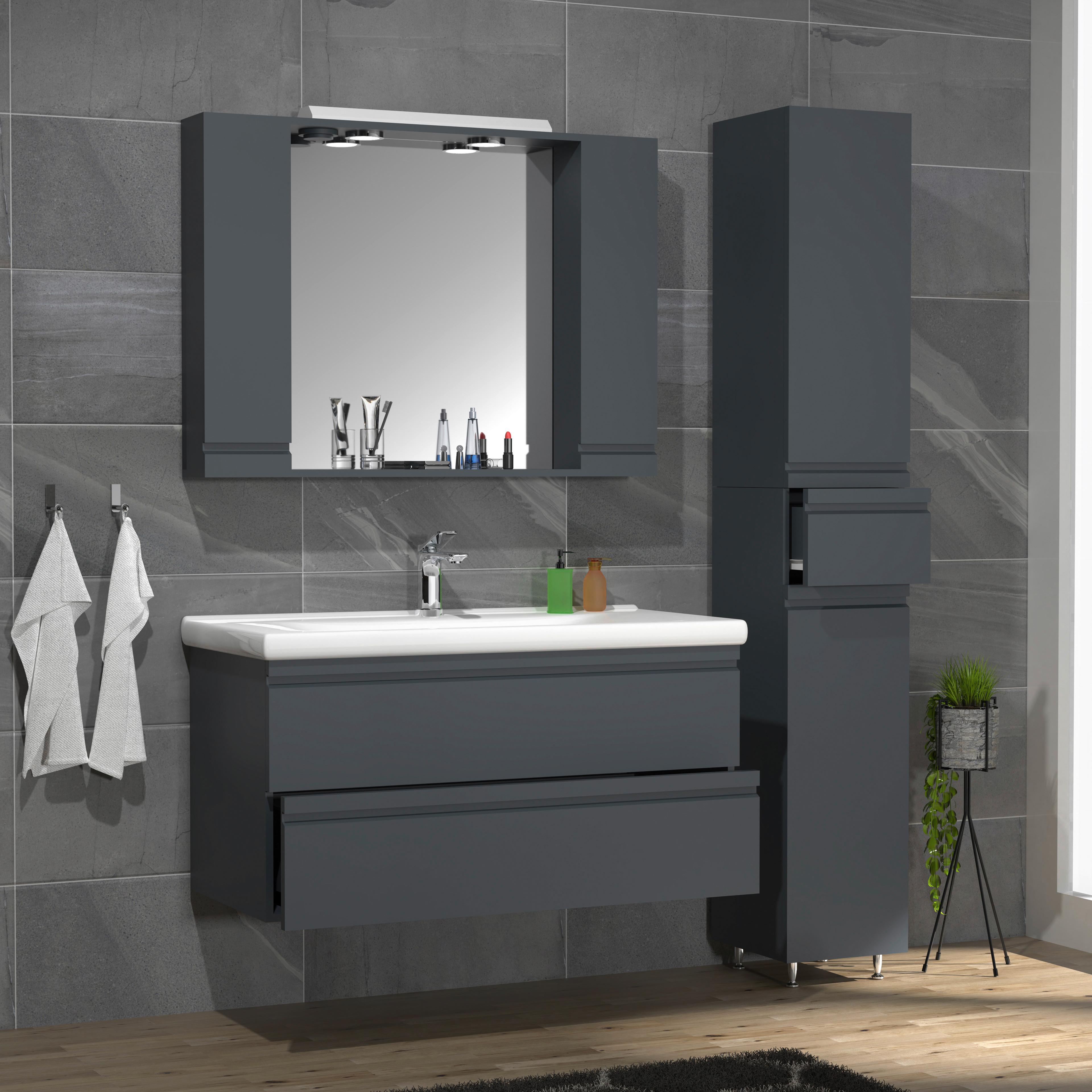 Kopalnica Silora Xl, Antracit - antracit, Moderno, steklo/leseni material (130cm) - MID.YOU