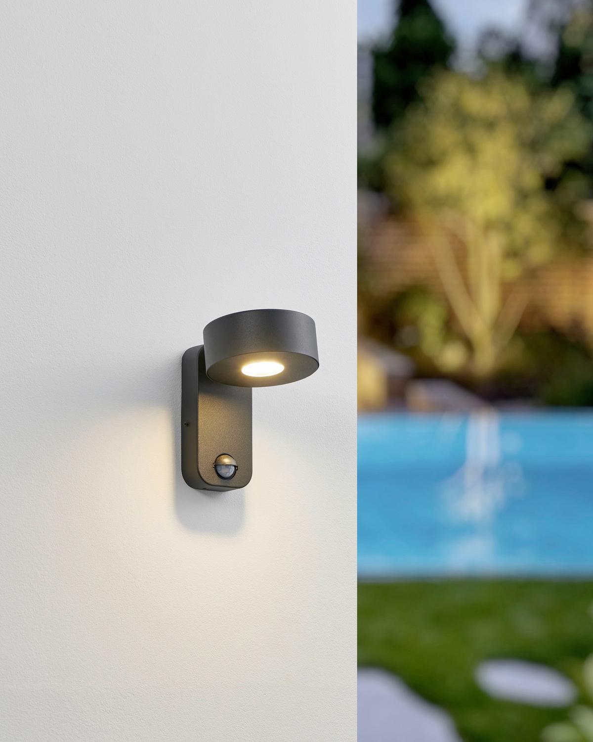 Aussenwandleuchte Palosco Inkl. Sensor Schwarz - Transparent/Schwarz, Design, Kunststoff/Metall (17/11,5/15,5cm) - Eglo
