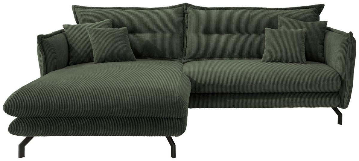 Wohnlandschaft Lava Moosgrün Cord ca. 180x255 cm - Schwarz/Grün, MODERN, Textil/Metall (180/255cm) - Livetastic