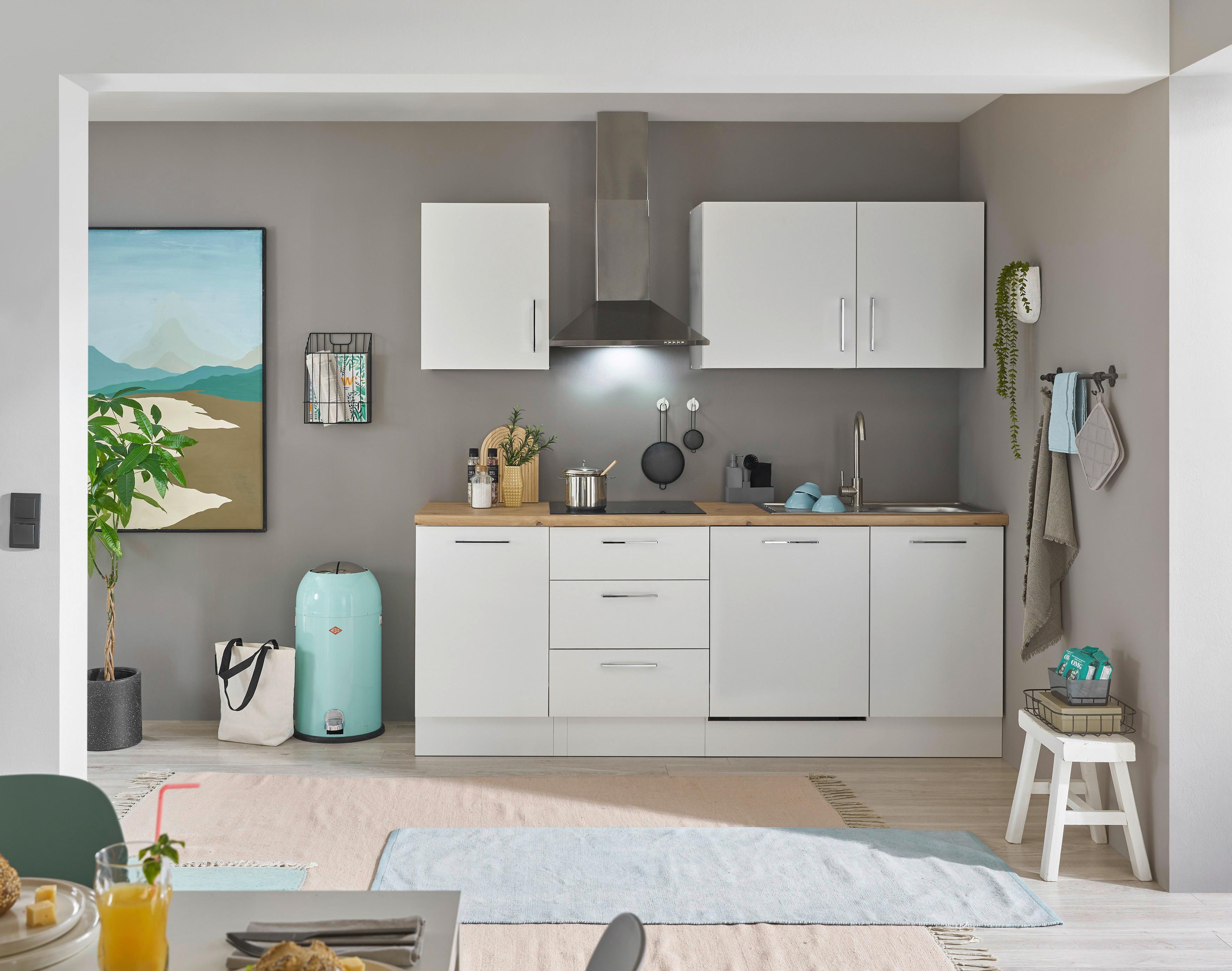 Konyhablokk Gépek Nélkül Turin Zb 220 White - krómszínű/Artisan tölgy, Trend, faalapú anyag/fém (220cm) - MID.YOU