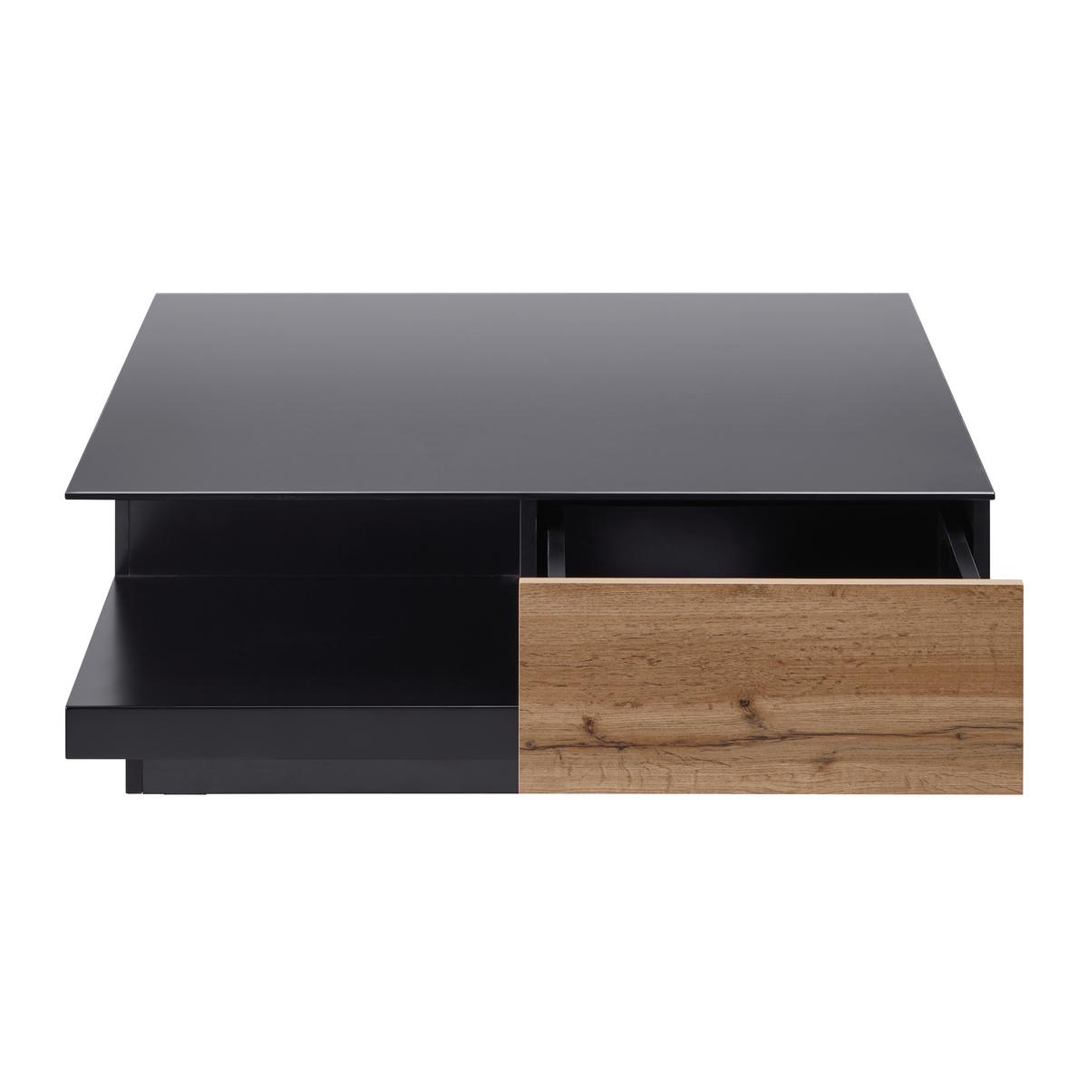 Măsuță de cafea NEVIO - culoare lemn stejar/negru, Modern, sticlă (85/85/30cm) - Bessagi Home