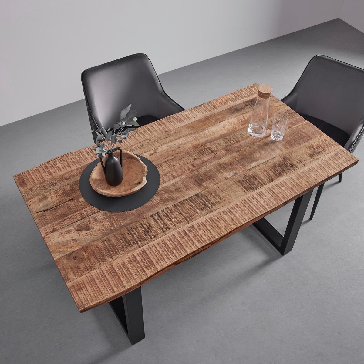 Esstisch Massivholz "Arya", ca. 160x85 cm, Akazie - Schwarz/Akaziefarben, Modern, Holz/Metall (160/85/76cm) - Bessagi Home
