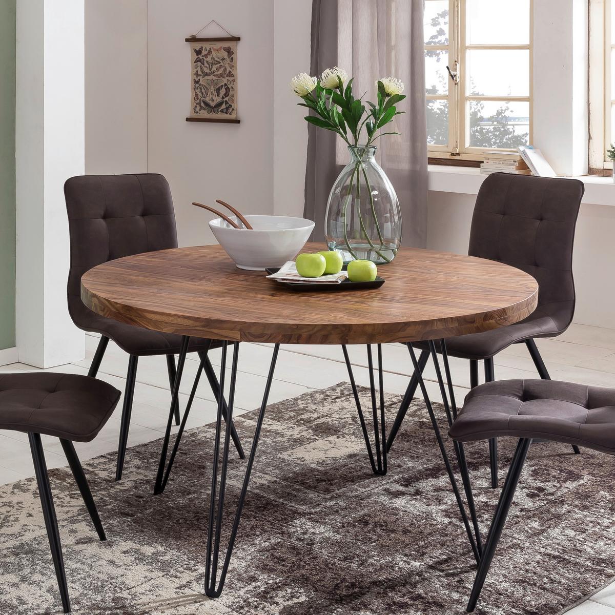 Jedilna Miza Bagli, Pravi Les, Ø 120cm - črna/barve indijskega rožnega lesa, Design, kovina/les (120/78cm) - MID.YOU