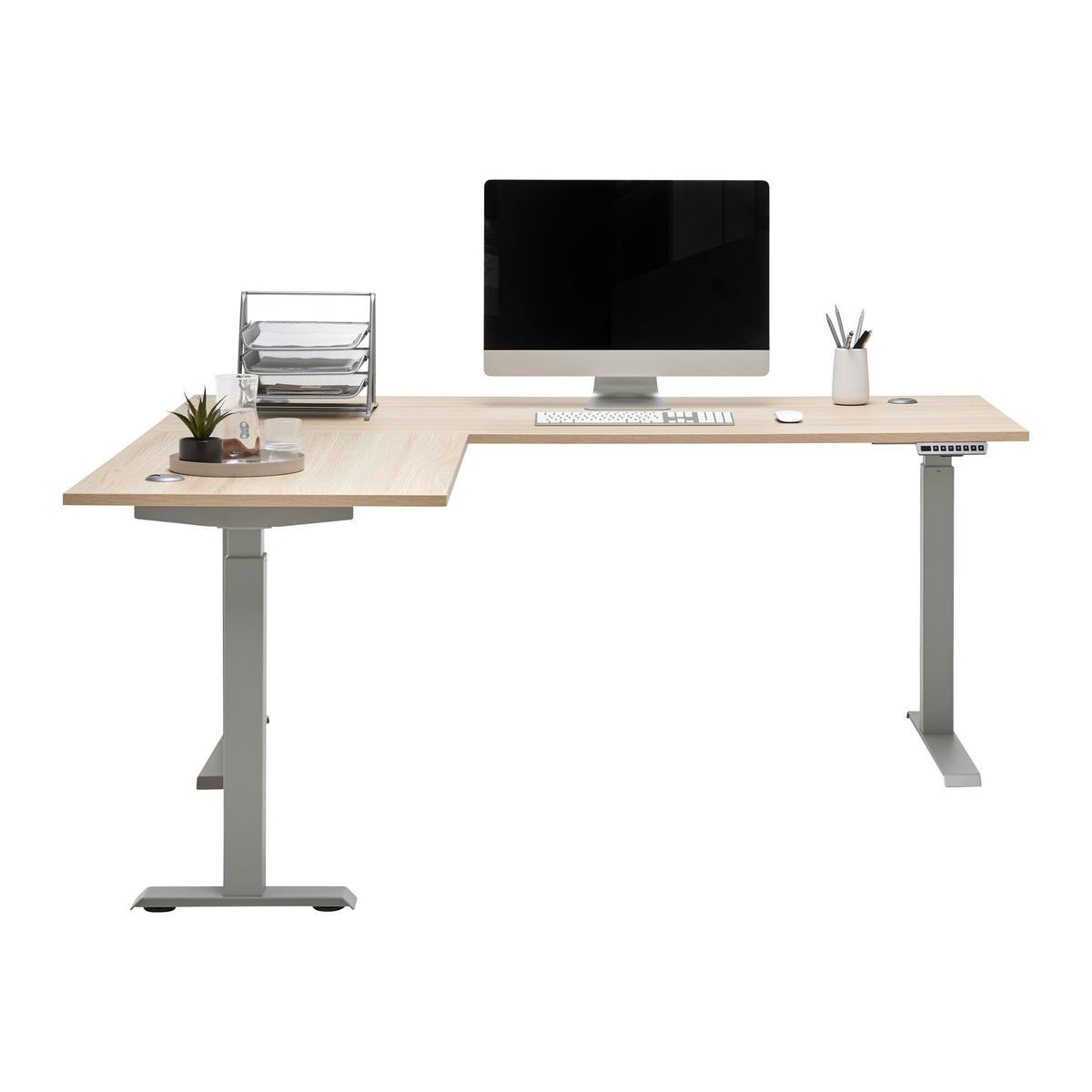 Eckschreibtisch Siena Eiche/Silberfarben - Eichefarben/Silberfarben, MODERN, Holzwerkstoff (185/72/177cm) - Mömax