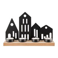 Kerzenhalter City Schwarz/Naturfarben - Schwarz/Naturfarben, KONVENTIONELL, Holz/Metall (25/16,5/7cm) - Modern Living