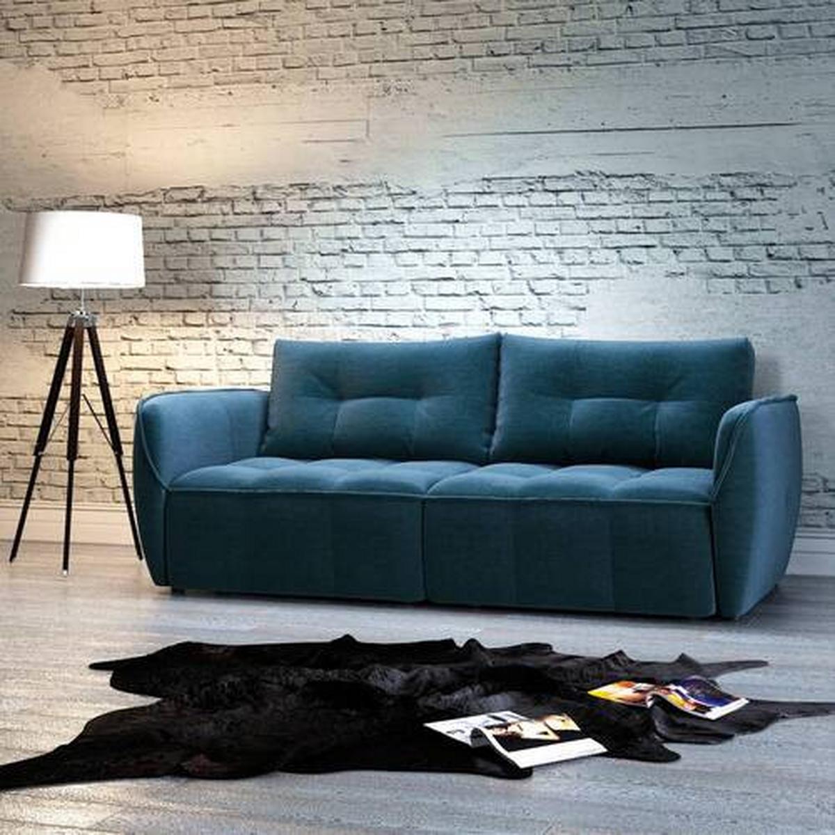 Canapea extensibila BOMBEI - petrol/gri, Modern, lemn/textil (243/94/125cm) - Premium Living