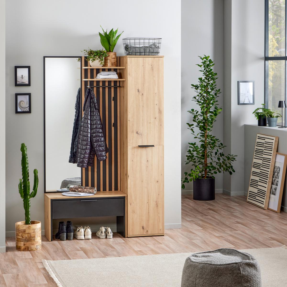 Ansamblu de hol MADERA - stejar Artisan/negru, Trend, material pe bază de lemn (122/190/38cm) - Modern Living