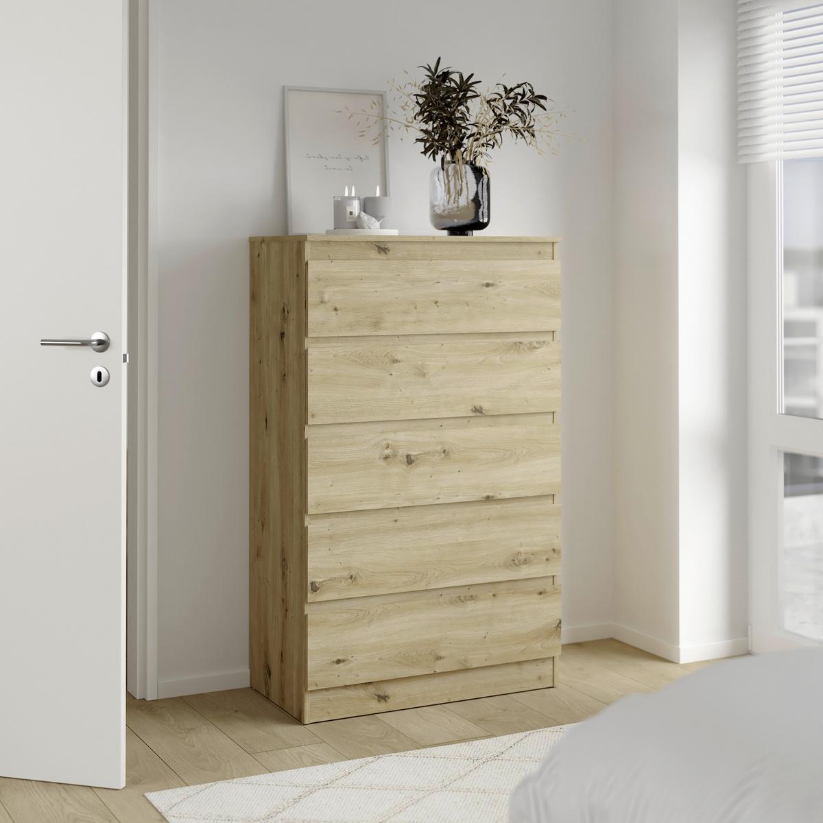 Kommode Mara 5 Eiche - Eiche Artisan, KONVENTIONELL, Holz (77/125/42cm) - Mömax