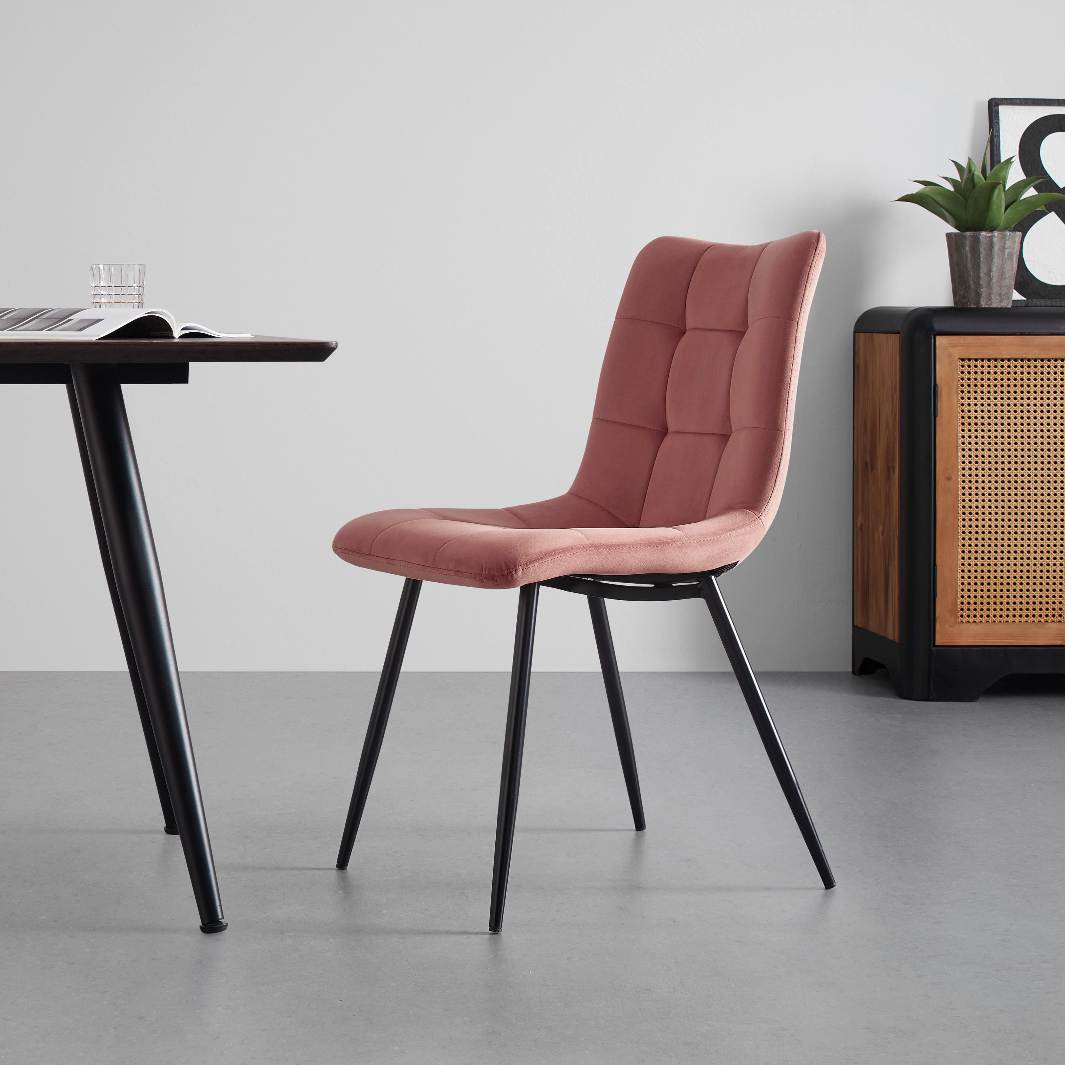 Stuhl "Suri", Samtbezug, rosa, Gepolstert - Schwarz/Rosa, MODERN, Holz/Textil (46/87/59cm) - Bessagi Home