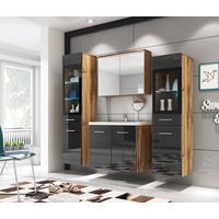 Kopalnica Madrit, Barva Hrasta, Črna, Led, 5-Delno - hrast wotan/črna, Basics, umetna masa/steklo (120cm) - P & B