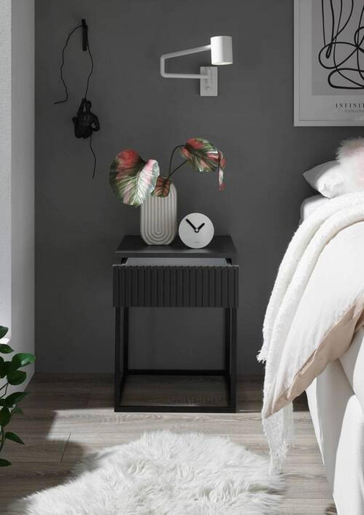 SZAFKA NOCNA MARLE - czarny/kolor grafitowy, Modern, materiał drewnopochodny/metal (40/52/38,5cm) - Livetastic