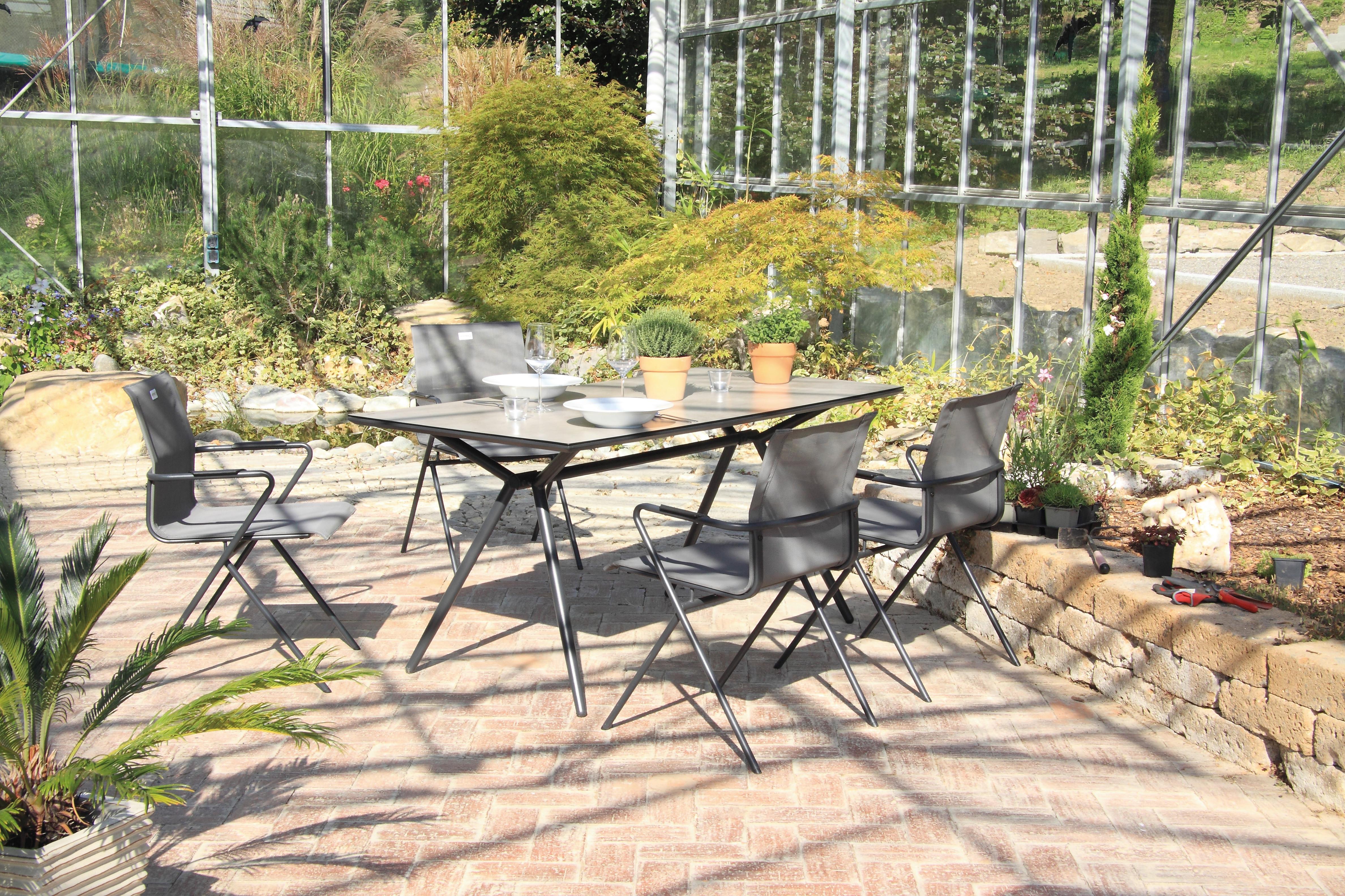 Gartengarnitur 5-tlg. Alpha Metall/Kunststoff/Glas - Taupe/Anthrazit, Basics, Glas/Kunststoff (80/75/160cm) - Acamp