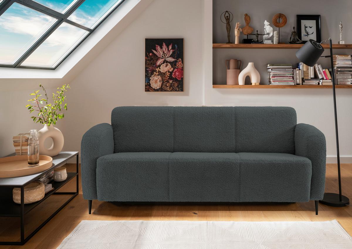 3-Sitzer-Sofa Marone Anthrazit Teddystoff - Anthrazit/Schwarz, MODERN, Textil/Metall (180/76/90cm) - Livetastic