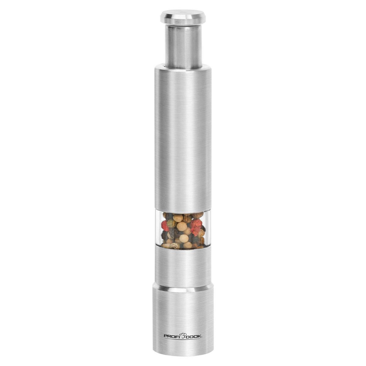 MŁYNEK ELEKTRYCZNY SÓL/PIEPRZ PC-PSM 1160 - kolor stalowy, Basics, tworzywo sztuczne/metal (2,7/15,2/2,7cm) - Bomann