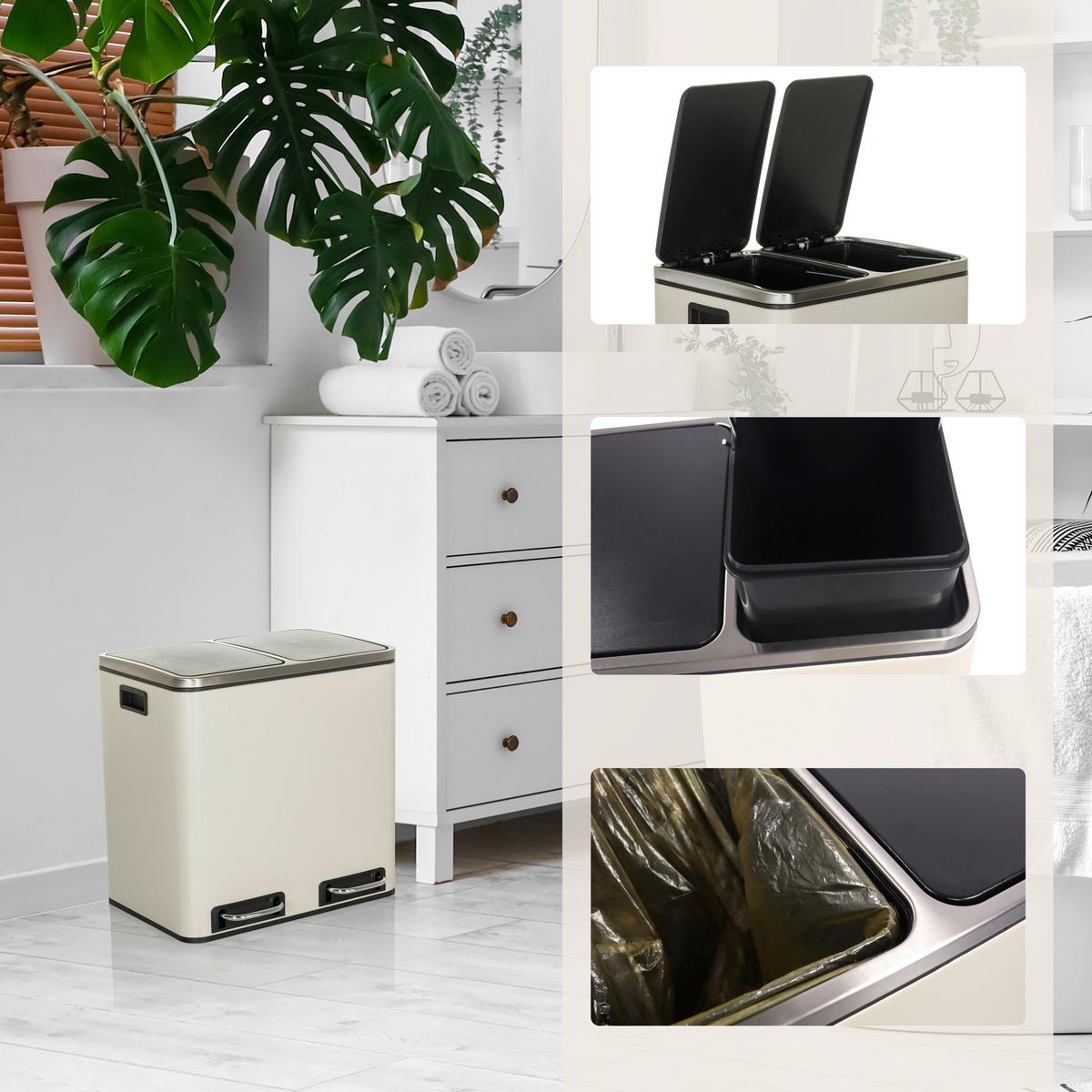 Abfallsammler Clean IX Beige/Schwarz - Beige/Schwarz, MODERN, Kunststoff/Metall (41,5/48/32cm) - MID.YOU