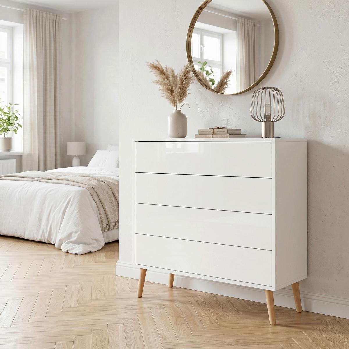 Kommode Mailand Typ 3 + HF Weiß - Weiß Hochglanz/Weiß, MODERN, Holzwerkstoff (79/86/33cm) - MID.YOU