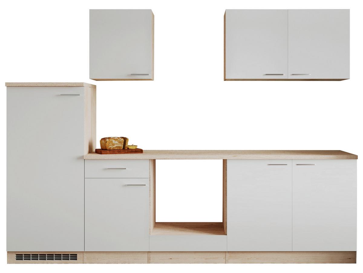 Küchenblock Petunia Weiß/Eiche ohne Geräte B: ca. 270 cm - Edelstahlfarben/Eichefarben, Basics, Holzwerkstoff/Kunststoff (270cm) - Respekta