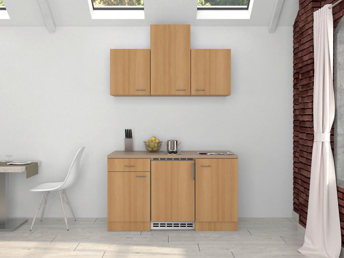 Majhna Kuhinja Nano, Barva Bukve - barve nerjavečega jekla/barve bukve, Moderno, umetna masa/leseni material (150cm) - FlexWell