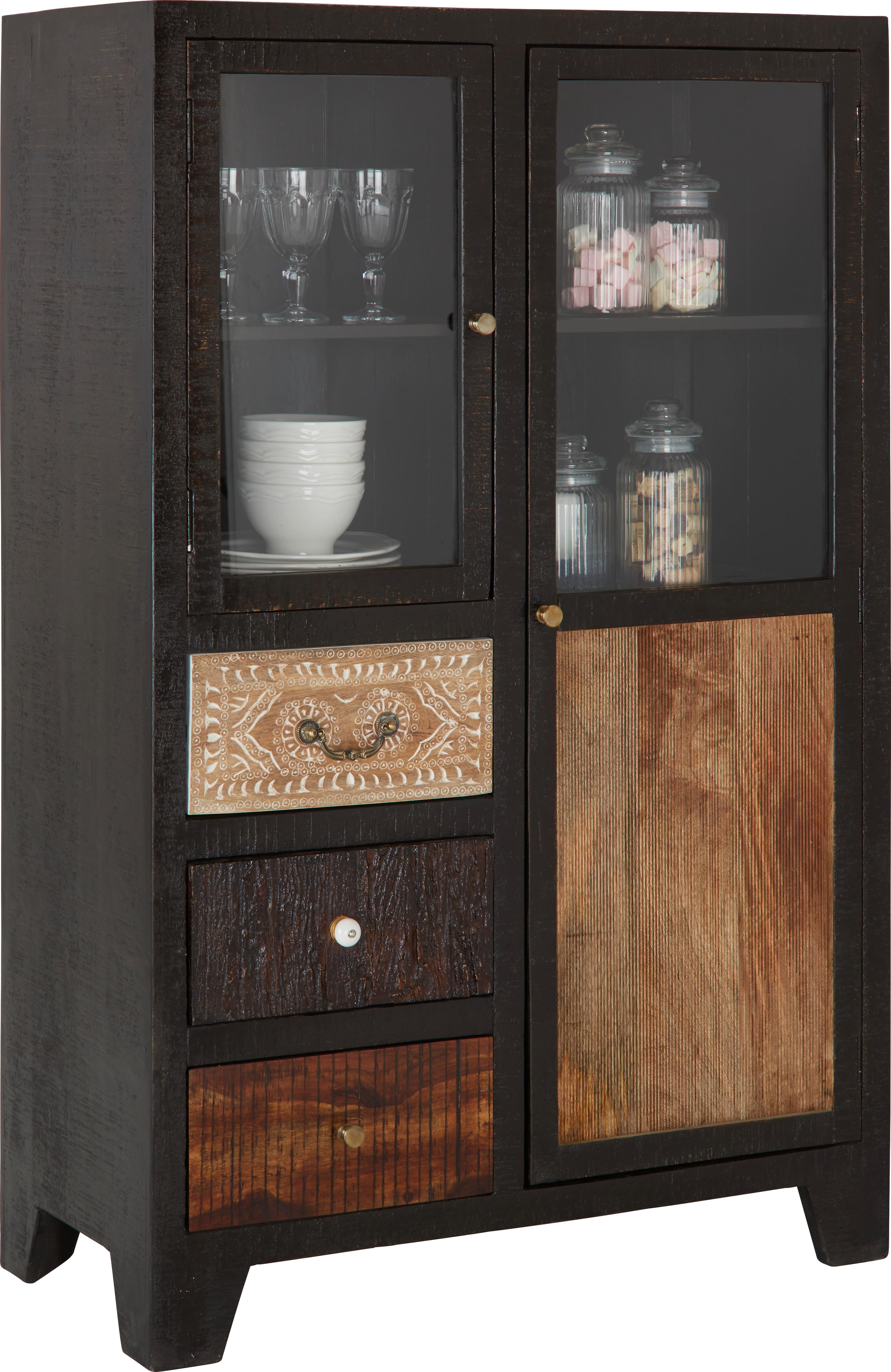 Highboard in Akazienfarben - Weiss/Goldfarben, Lifestyle, Glas/Keramik (95/147/45cm) - Zandiara