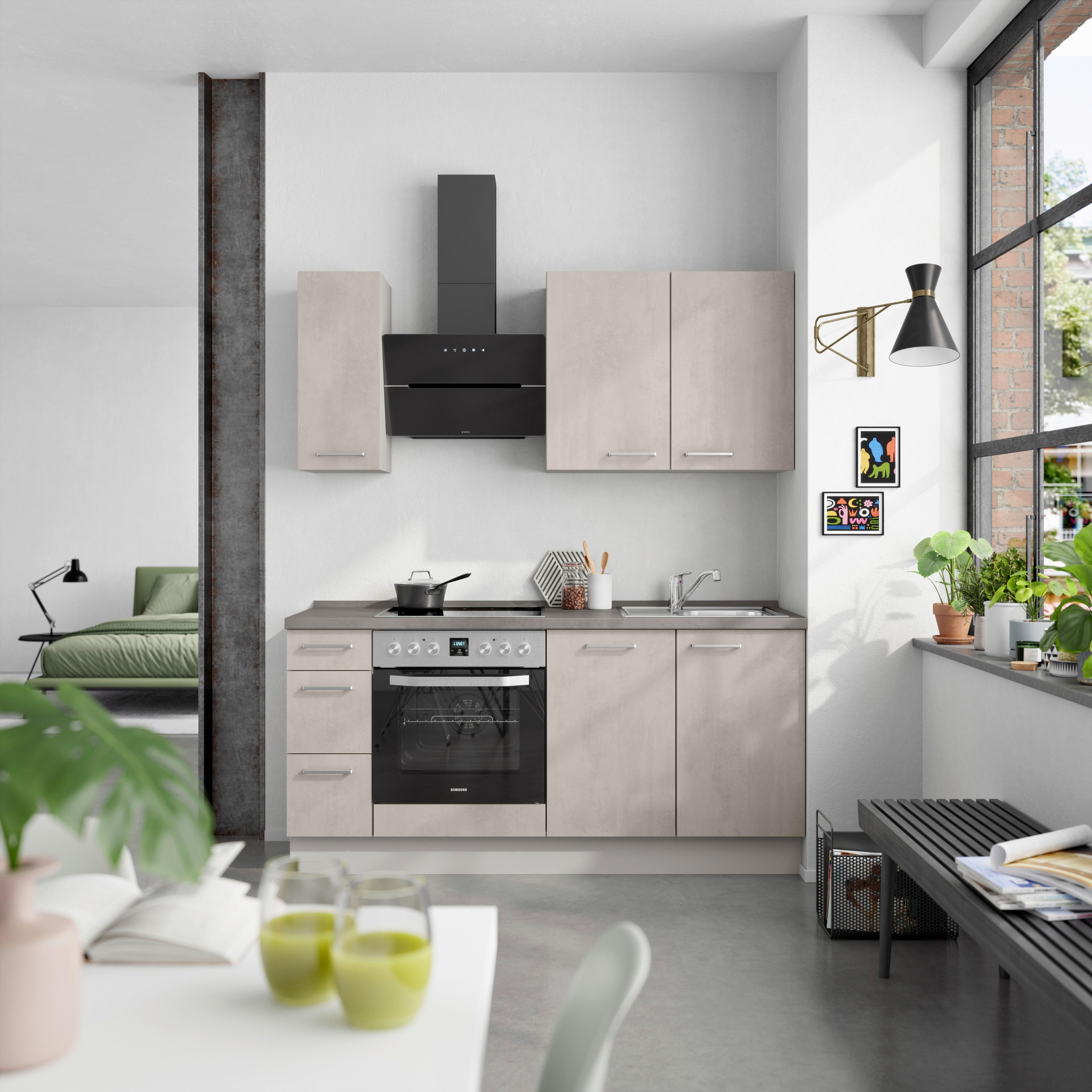 Küchenblock Riva High m. Geräte Grau - Schieferfarben/Edelstahlfarben, MODERN, Holzwerkstoff/Metall (180cm) - Nobilia