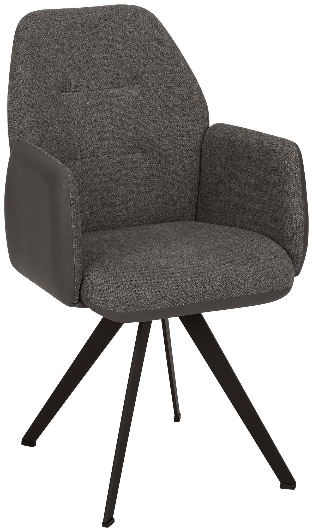 Armlehnstuhl in Dunkelgrau - Dunkelgrau/Schwarz, Modern, Textil/Metall (57/96,5/63cm) - Premium Living