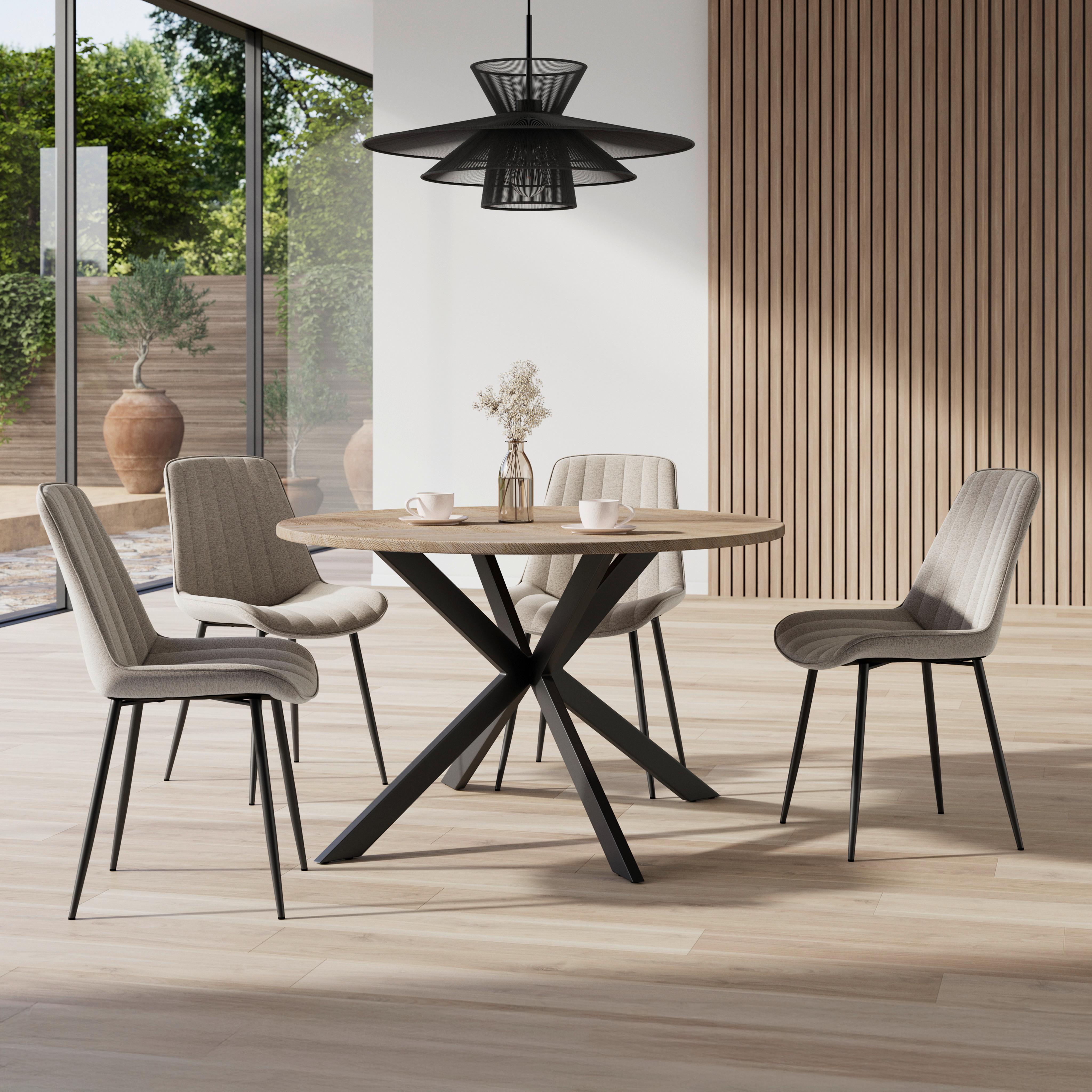 Tischgruppe Eolona Creme 5-tlg. - Eukalyptusholzfarben/Creme, MODERN, Holzwerkstoff/Textil - Bessagi Home