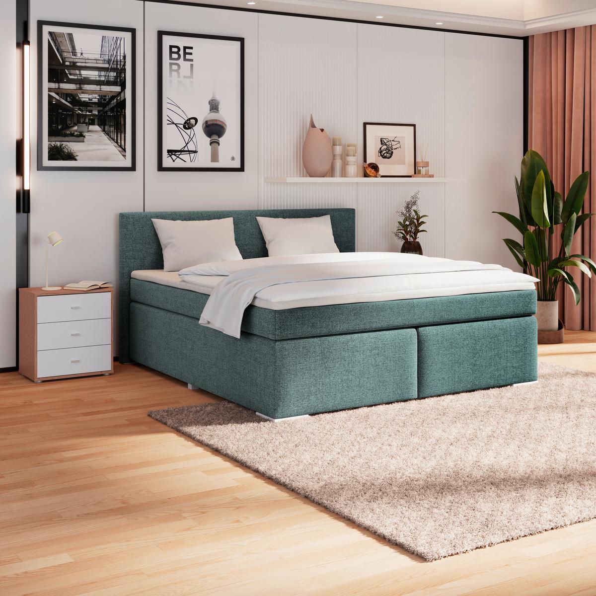 Boxspring Krevet Mira - siva/srebrne boje, Konvencionalno, drvo/tekstil (180/200cm) - Best Price