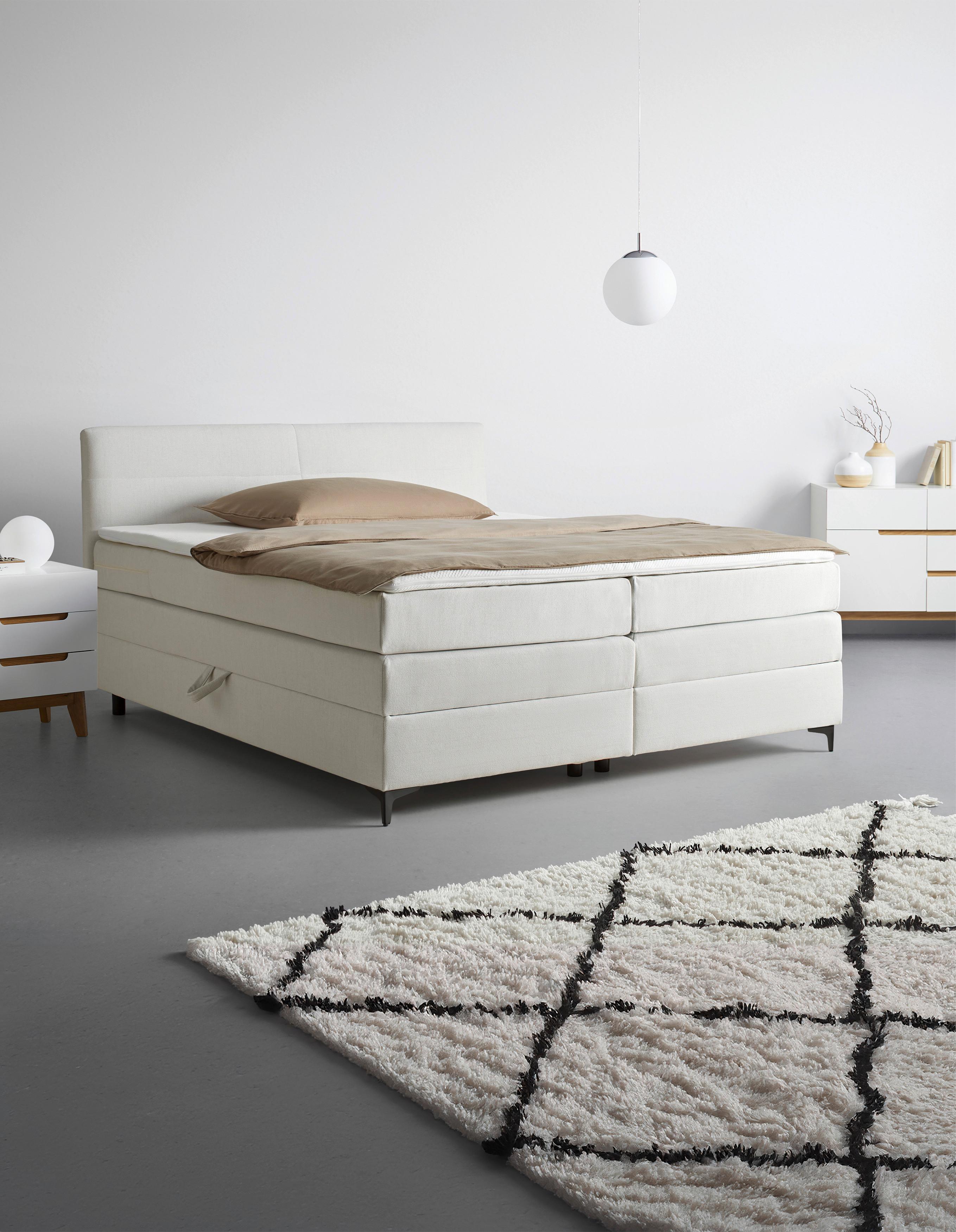 Boxspringbett Bari in Creme ca. 180x200cm - Creme/Schwarz, Konventionell, Textil/Metall (180/200cm) - Mömax