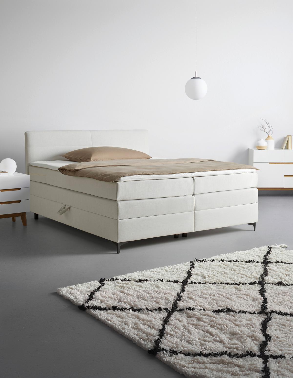 Boxspringbett Bari in Creme ca. 160x200cm - Creme/Schwarz, KONVENTIONELL, Textil/Metall (160/200cm) - Mömax