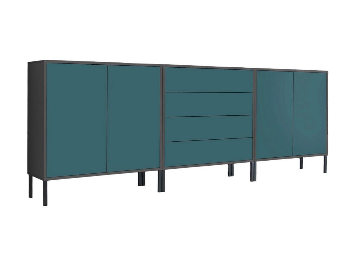 Sideboard Mailand Set 5 Anthrazit/Petrol - Anthrazit/Petrol, MODERN, Holzwerkstoff/Metall (237/86/33cm) - MID.YOU