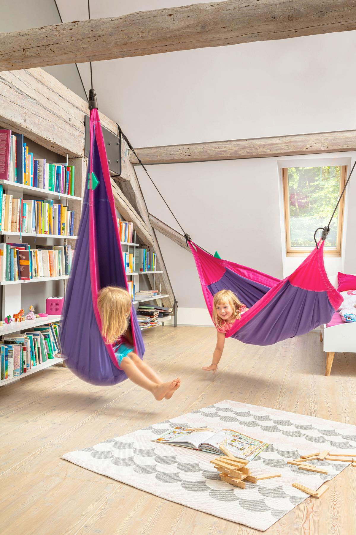 Kinderhängesessel Hanging Nest Grün/Lila/Pink - Pink/Lila, KONVENTIONELL, Textil (70/200-400/150cm) - La Siesta