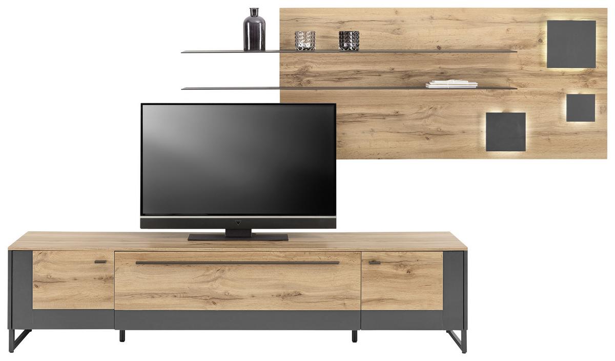 Wandpaneel in Eiche-/Schieferfarben - Schieferfarben/Eichefarben, MODERN, Holzwerkstoff (194/70/22cm) - Premium Living