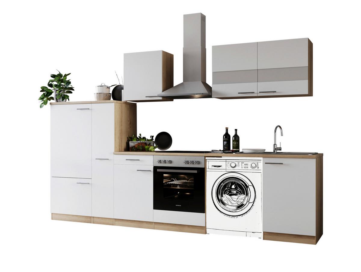 Kuhinjski Blok Z Aparati Merle, 310cm - barve nerjavečega jekla/barve hrasta, Basics, kovina/steklo (310cm) - Respekta