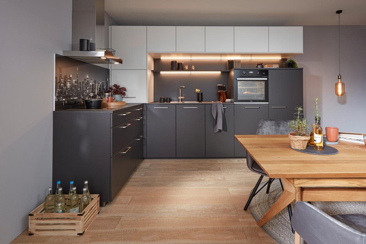 Eckküche Softlack Graphit - Graphitfarben/Weiß, MODERN, Holzwerkstoff/Metall (200/335cm) - Nolte Küchen